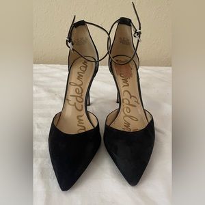 Sam Edelman Black Suede Strap Ankle High Heels Pointed Toe